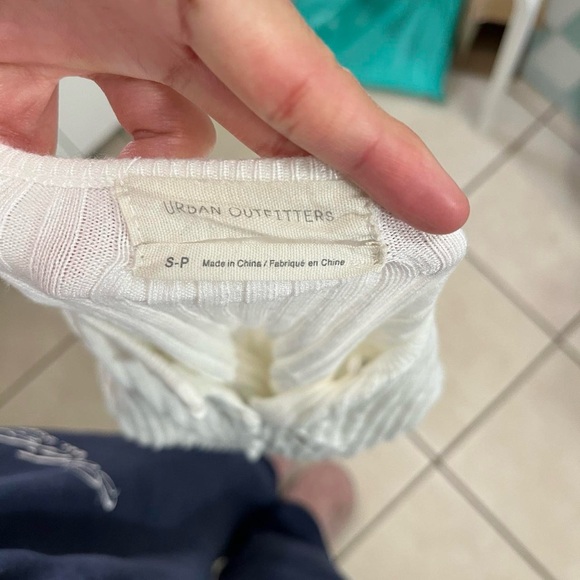 White Ribbed Button-Up Women's Top - Picture 2 of 2